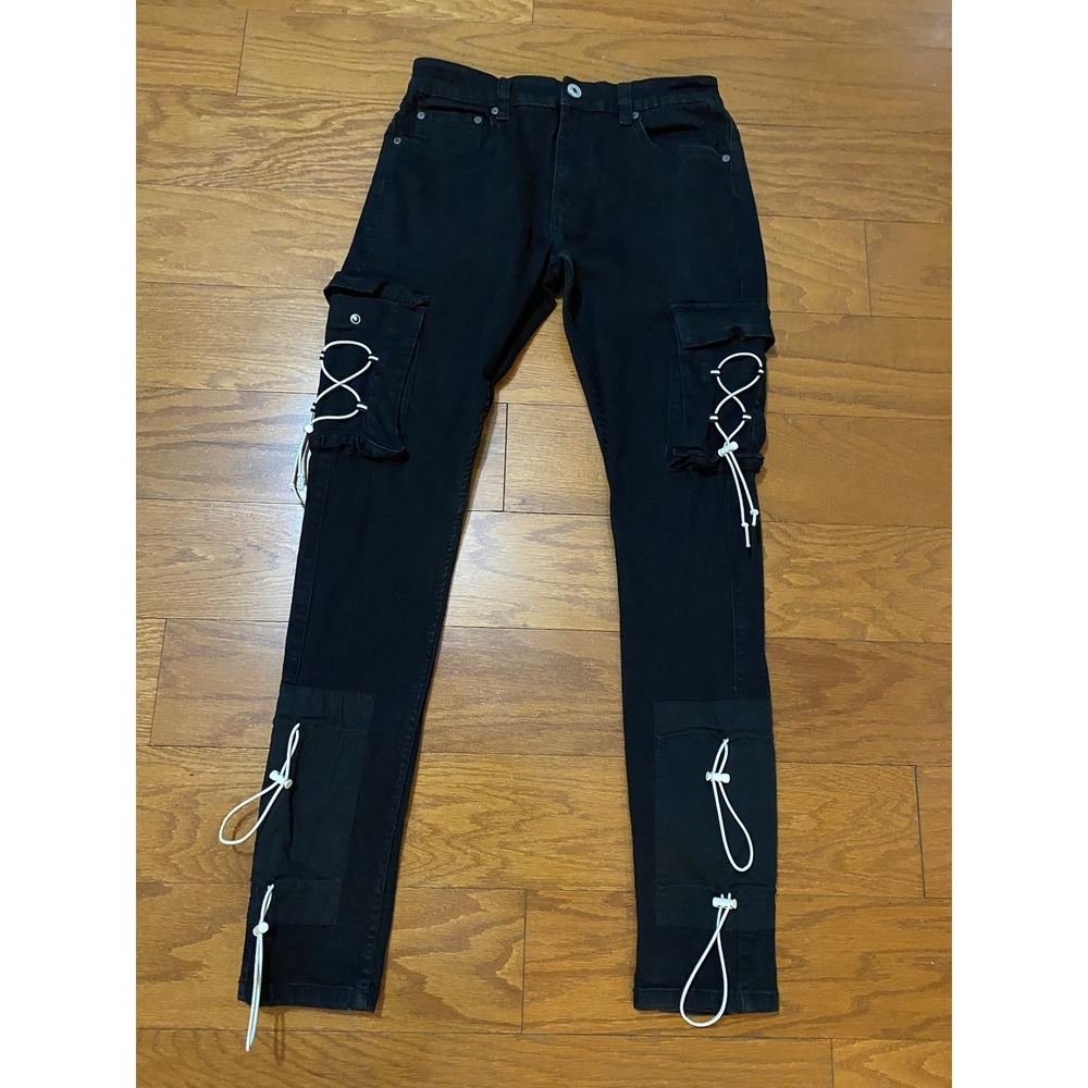 Serenede Size 32 Bungee Cargo Jeans Black‎ Slim Skinny Stacked Tactical